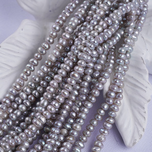 Perles d'eau douce naturelles grises Zhuji 18 cm 3,5-4 mm, forme bouton, semi-finies, en vrac, pour la fabrication de bijoux, vente en gros - Product Image 1