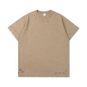 T-shirt en batik de style américain old school pour hommes, 300g, lavage lourd, tricoté, ample, manches courtes, t-shirt d'Halloween - Product Image 1