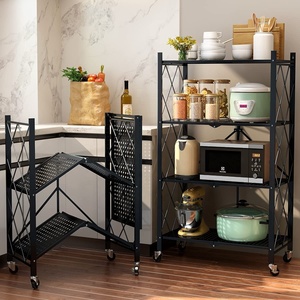 Foldable 4 Tier Heavy Duty Rack Metal Shelf Kitchen <strong>Shelving</strong> 4-Shelf Household Adjustable <strong>Folding</strong> Shelves - Product Image 5