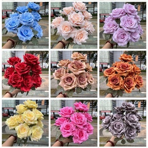 Vente en gros 9 têtes <span class=keywords><strong>diamant</strong></span> Rose Bouquet de Noël décoratif fausses fleurs pour l'automne mariage Graduation Halloween décorations - Product Image 3