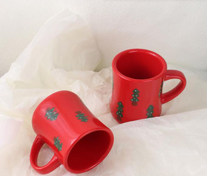 Creative Simple Hand-painted Christmas <b>Tree</b> Breakfast Milk Ceramic <b>Mug</b> Exquisite Ins Couple Afternoon Tea Coffee Cup - Product Image 2