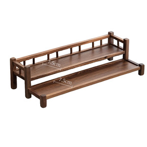 Étagère de rangement à deux niveaux en bois de noyer pour organiser le service à thé, accessoire pour la cérémonie du thé Kung Fu - Product Image 5