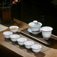 Service à thé émaillé Linglong, style national Jingdezhen, en céramique, pour thé Kung Fu, avec tasses, théière, couvercle et bol – Vente en gros