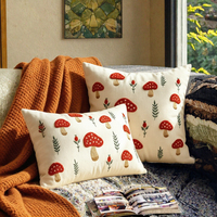 Housse de coussin rectangulaire en polyester style américain, broderie champignon feuille d'érable, 12x20 pouces
