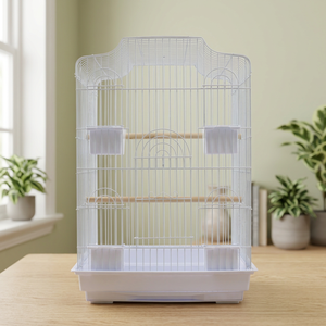<b>Small</b> Bird Cage With Plastic Tray White Wire Frame Durable Indoor Use Simple Rectangle Design - Product Image 4