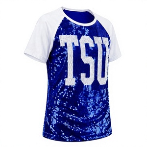 T-shirt Raglan Personnalisé Bleu à Paillettes – Style Universitaire Scintillant à Manches Courtes pour Femme – Tee-shirt d'Équipe Spirituel - Product Image 3