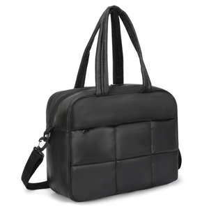 <b>Black</b> <b>Quilted</b> PU <b>Tote</b> <b>Bag</b> with Zipper Closure and Adjustable Shoulder Strap for Daily Use - Product Image 2