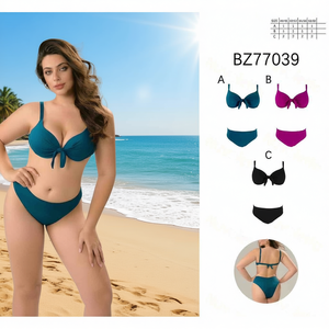 Costume da bagno bikini taglie forti HDJ blu navy con controllo pancia, push-up e vita alta - Taglie 46/48, 50/52, 54/56 - Abbigliamento mare donna - Product Image 3