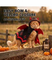 En stock 2026 : Costume de chauve-souris à ailes rouges pour Halloween avec cape à capuche et cornes pour chats et petits chiens – Tenue de déguisement – Prise en charge OEM ODM