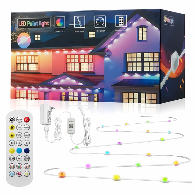 100Ft 60Led Smart Rgbic Outdoor Lights Dc24V Wifi App Control Voice Control Ip67 Led Permanent Outdoor Christmas Lights