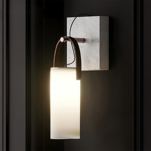 Applique murale LED moderne minimaliste, luxe artisanal en marbre et verre pour salon, entrée, couloir avec corps de lampe en PC - Product Image 6