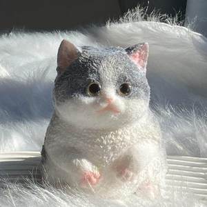 QY Hot Selling Simulation Fat Cat <b>Squishy</b> Toy Gray White Fuzzy Kitten Soft Stuffed Animal For Kids - Product Image 1