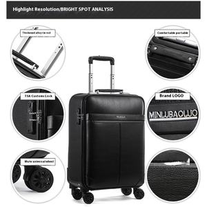 Valise de voyage professionnelle en PU de 18 pouces, robuste et durable, avec roues en aluminium ABS, sac de cabine, sac à roulettes, valise à roulettes - Product Image 2