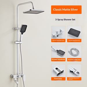 Dispositivo Doccia con Rubinetto per Bagno, Ugello Booster Domestico Nero Oro in Alluminio Spaziale, Doccia a Quattro Velocità a Temperatura Costante con Luce - Product Image 3