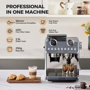 Cafetera Espresso CAFELFFE con Bomba <span class=keywords><strong>Barista</strong></span>, Molinillo, Doble Calentamiento, Bombas de Agua, 20 Bares de Presión, Funciones para Cappuccino/Mocha - Product Image 6