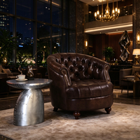 Fauteuil de luxe entièrement en cuir véritable marron, chic, fini à la main, pour salon, hôtel VIP, chambre d'or