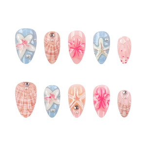 30 <span class=keywords><strong>faux</strong></span> ongles 3D en forme d'amande avec motifs coquillages et étoiles <span class=keywords><strong>de</strong></span> mer - Product Image 4