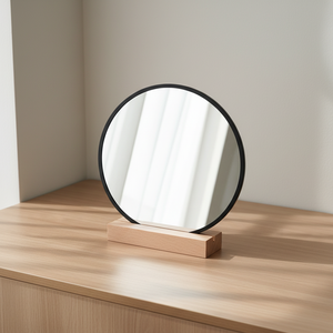 <b>Round</b> Acrylic Tabletop <b>Mirror</b> with Solid Wood Base <b>Black</b> Framed Art Deco Eco-Friendly Portable Vanity Makeup <b>Mirror</b> - Product Image 1