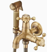 Robinet de lavabo mural extensible en laiton de style européen, antique, pour machine à laver, double sortie d'eau, non décapé