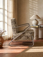 Fauteuil en acier inoxydable à imprimé léopard brun mat de style mid-century avec mousse haute densité pour salons, balcons et cafés