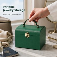 Boîte à bijoux multi-niveaux en lin rose texturé avec miroir, tiroir, rouleaux à bagues, compartiment pour boucles d'oreilles, intérieur en velours, grande capacité