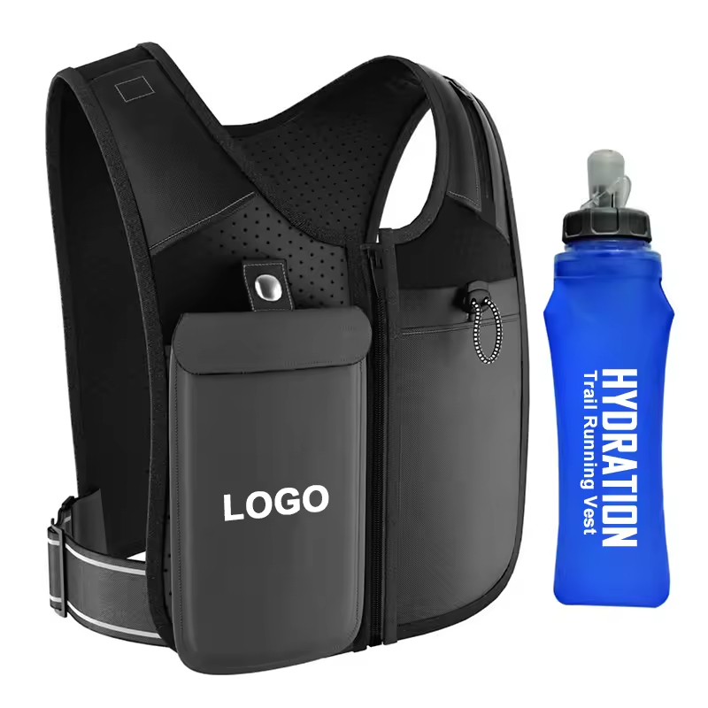 Custom Logo Reflective Lightweight Marathon Trail Cycling Training Hydro Hydration Running Vest Phone Holder with 500 ml Bottle