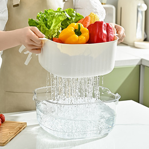 Juego de coladores de plástico de doble capa con cesta de drenaje para lavar verduras y frutas en la cocina - Product Image 3