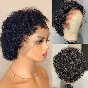 Perruque courte bouclée en cheveux humains brésiliens Remy en gros, perruque à dentelle frontale fabriquée à la machine, cheveux ondulés profonds en couches pour femmes - Product Image 3