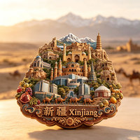 Aimant de réfrigérateur emblématique des montagnes de Kunlun du Xinjiang, autocollant magnétique en métal 3D en relief, souvenir d'attraction touristique, cadeau culturel