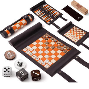 Backgammon de Ajedrez de viaje 3 en 1 de cuero enrollable con 32 piezas de perlas premium y 5 dados, juego de tablero de ajedrez portátil - Product Image 6