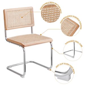 Marrone imbottito in Rattan naturale <span class=keywords><strong>cucina</strong></span> <span class=keywords><strong>sedie</strong></span> accento senza braccioli sedia laterale con gambe in metallo cromato per soggiorno camera da letto - Product Image 5