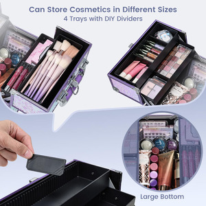 Aluminum <b>Makeup</b> Train Case Lockable Cosmetic Storage <b>Box</b> Large Capacity Portable Organizer for Travel Studio - Product Image 3