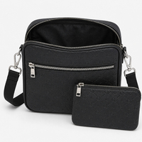 Ensemble de sacs bandoulière pour homme en cuir PU avec fermeture éclair, sac à bandoulière avec pochette à fermeture éclair assortie, sangle en sangle tissée, OEM ODM