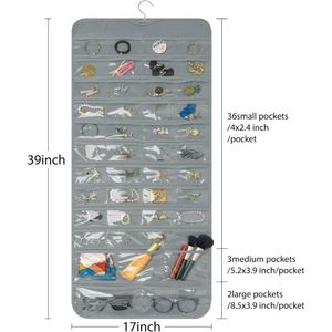 Organisateur de bijoux suspendu à 80 poches, sac de rangement double face avec cintre rotatif à 360° et fermeture éclair pour boucles d'oreilles et colliers - Product Image 5