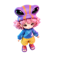 Figurine articulée OEM en PVC et ABS, poupée fille aux cheveux roses avec chapeau d'alien, jouet avec emballage personnalisé, service OEM d'usine