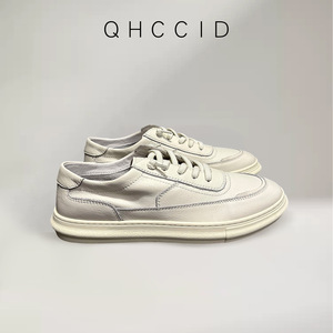 QHCCID White Leather Sneakers Low Heel Casual Daily Wear Solid Color Breathable <b>Soft</b> Sole Men's <b>Shoes</b> - Product Image 4