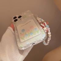 Étui de téléphone portable avec chaîne et motif floral printanier pour iPhone 16 14 13 18 Pro Max, coque arrière transparente