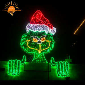 ไฟประดับตกแต่งรูปกรินช์ 3 มิติ ขนาดใหญ่ มาตรฐาน IP65 สำหรับภายนอกอาคาร เหมาะสำหรับถ่ายรูปในงานคริสต์มาส ใช้สำหรับการแสดงแสงสี 2 มิติ และตกแต่งเชิงพาณิชย์ - Product Image 5