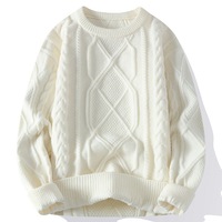 Pull à col rond à manches longues pour homme, design torsadé vintage, tricot respirant pour la saison hivernale