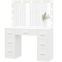 Usine de meubles de luxe en bois chinois coiffeuse en gros blanc maquillage vanité avec miroir luminosité réglable pour les filles
