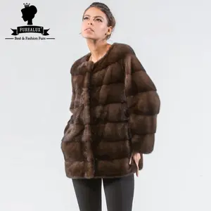 Mode Echte Winter Luxus Natur Nerz Pelzmantel Frau Rund kragen Echte Nerz Pelzmantel Pullover Winter Warme Trendy Outwear