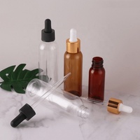 Flacon compte-gouttes en plastique PET vide de 0,3 oz, 0,5 oz, 1 oz, 2 oz, 100 ml, avec logo personnalisé imprimé à l'écran, pour huile essentielle, sérum, pipette en verre