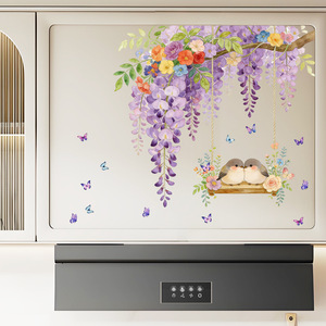 Autocollants muraux <span class=keywords><strong>3D</strong></span> en PVC imperméable écologiques à fleurs violettes, <span class=keywords><strong>design</strong></span> traditionnel pour la décoration de la maison, salon - Product Image 2