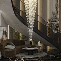 Lustre moderne de luxe en aluminium, réglable en hauteur, télécommandé, personnalisé, long, pour villa, avec ampoule E14