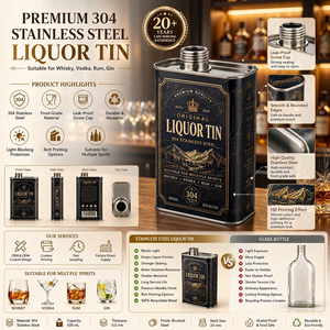 Bouteille de vin vide en acier inoxydable de 500 ml, récipient de stockage hermétique en métal pour whisky, vodka, rhum - Product Image 3