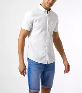 सफेद शर्ट के साथ डबल जेब शर्ट पाँपलीन लघु आस्तीन आकस्मिक पुरुषों के लिए 100% कपास टवील शर्ट