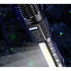 USB recargable láser blanco zoom telescópico hogar al aire libre COB rojo azul advertencia luces laterales <span class=keywords><strong>LED</strong></span> antorcha luz táctica linterna - Product Image 5