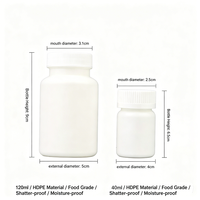 Bouteille de stockage ronde opaque en HDPE, 120 ml, 40 ml, plusieurs tailles, blanche, à bavures, avec couvercle à vis pour l'emballage de pilules, capsules, granulés, poudre