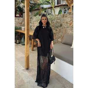 <b>Black</b> Vintage Formal A-Line Dress <b>Lace</b> Detail Crocheted Polyester Fabric Empire Waistline Sequined Beaded Decoration XL Size - Product Image 6