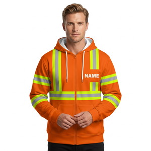 Sudadera con Capucha Reflectante Naranja para Hombre con Estampado de Nombre, Corte Regular, Forro Polar, Ropa Casual de Trabajo, Ropa de Otoño, 100% Algodón - Product Image 1